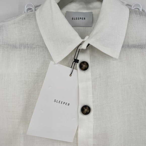 Sleeper Women’s Linen Pajama Set Button Front Shirt Pants Paper White 2/M-L NWT - Picture 4 of 9